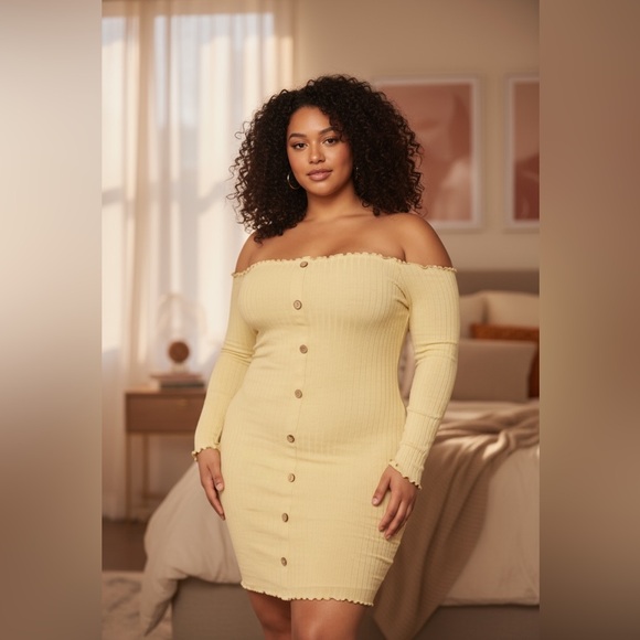 Twice Chic Boutique Dresses & Skirts - NEW•1X•Slay In The Sunshine Off The Shoulder Ribbed Dress